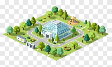 Park With Greenhouse And Playground PNG