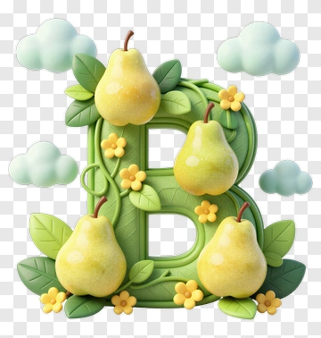 Colorful Pears And Flowers On Letter B PNG