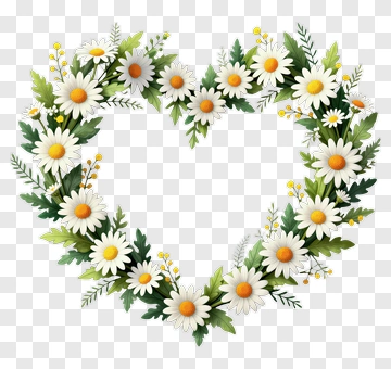 Floral Heart Wreath With Daisies PNG