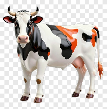 3D Cow With Black And Orange Spots PNG