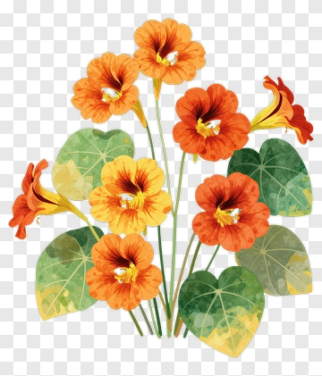 Colorful Nasturtium Flowers Arrangement PNG
