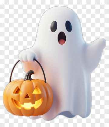 Cartoon Ghost Holding A Halloween Candy Bucket PNG