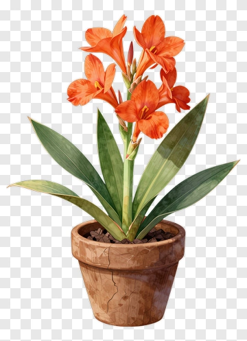 Orange Flowering Plant In A Pot PNG
