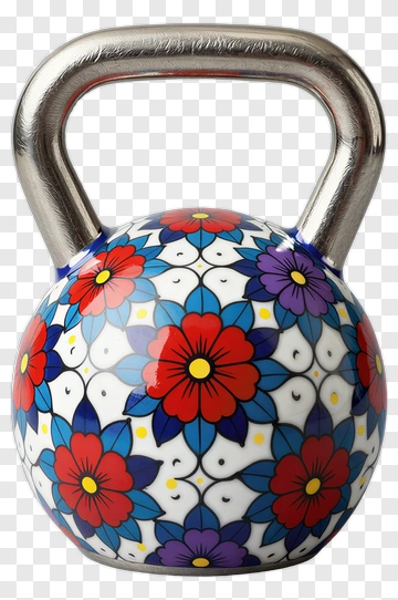 Colorful Kettlebell With Floral Design PNG