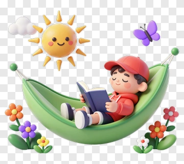Cartoon Boy Reading A Book In A Hammock PNG