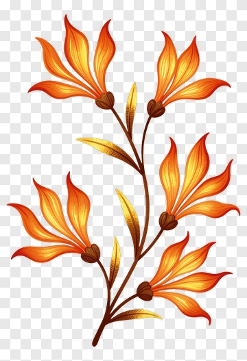 Colorful Flower Branch With Orange Petals PNG