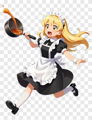 Anime Maid Running With A Pan PNG