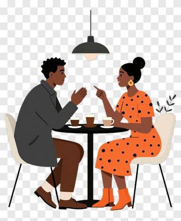 Couple Having A Conversation At A Cafe PNG