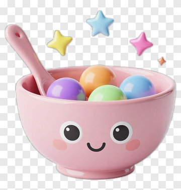 Cute Pink Bowl With Colorful Balls And Stars PNG