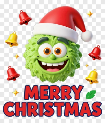 Cartoon Christmas Character With Merry Christmas Text PNG