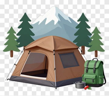 Camping Tent Surrounded By Trees And Mountains PNG