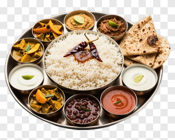 Traditional Indian Thali With Rice And Dishes PNG