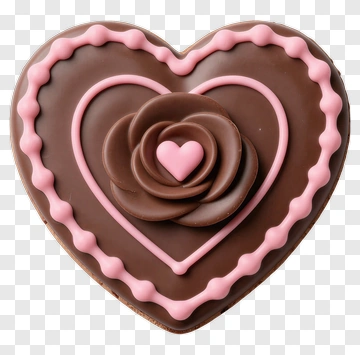 Chocolate Heart With Pink Icing Decoration PNG