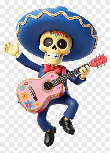 Cartoon Skeleton Playing A Pink Guitar PNG