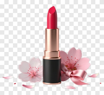 Lipstick With Cherry Blossom Flowers PNG