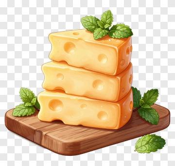 Stack Of Cheese On A Wooden Board PNG