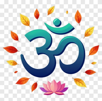 Om Symbol Surrounded By Colorful Leaves And A Lotus Flower PNG