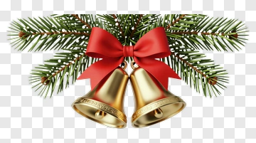 Christmas Bells With Pine Branch And Red Ribbon PNG