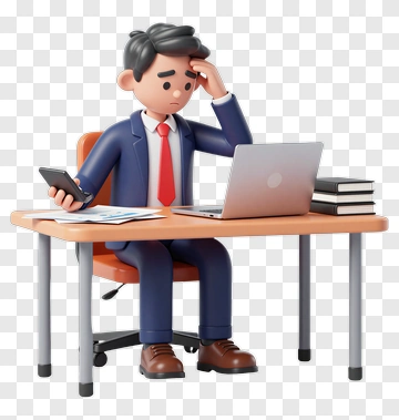 3D Businessman Looking Stressed At Desk With Laptop PNG