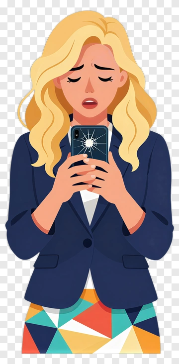 Woman Holding A Phone With A Concerned Expression PNG