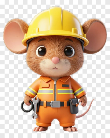 3D Construction Mouse Wearing A Hard Hat PNG