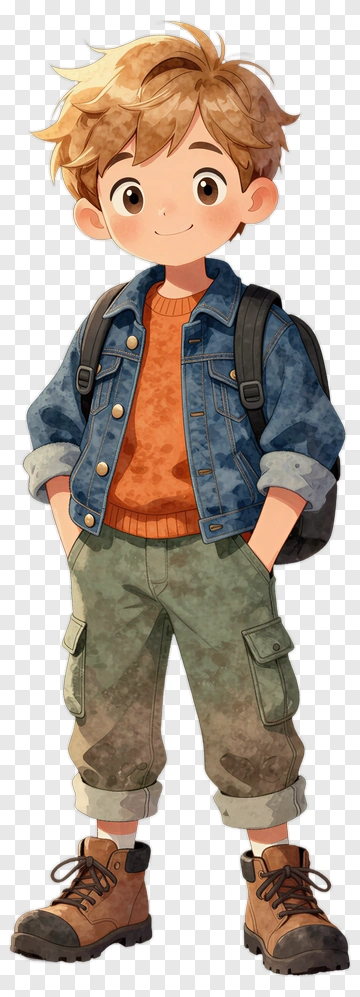 Cartoon Boy In Denim Jacket And Boots PNG