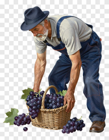 Farmer Collecting Grapes In A Basket PNG