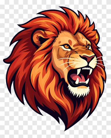 Cartoon Lion Head With Orange Mane PNG