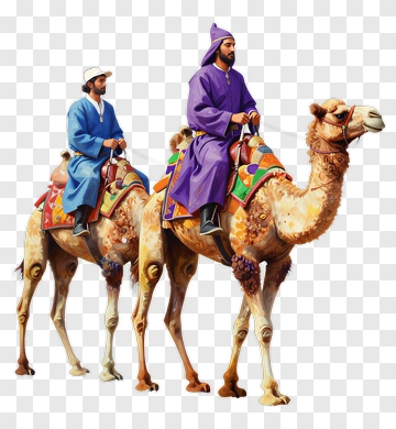 Two Men Riding Camels PNG