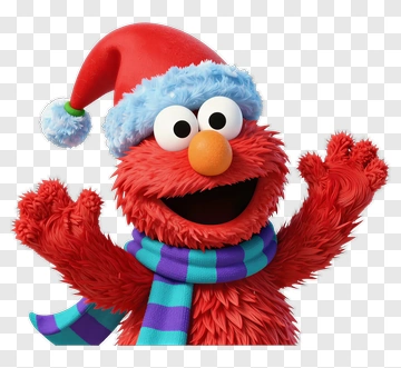 Cartoon Elmo Wearing A Santa Hat And Scarf PNG
