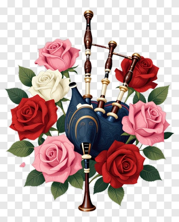 Bagpipes Surrounded By Colorful Roses PNG