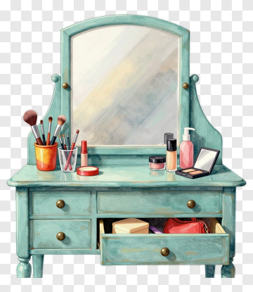 Vintage Makeup Vanity Table With Mirror PNG