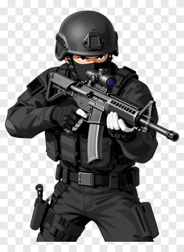 Cartoon Swat Officer Holding A Rifle PNG