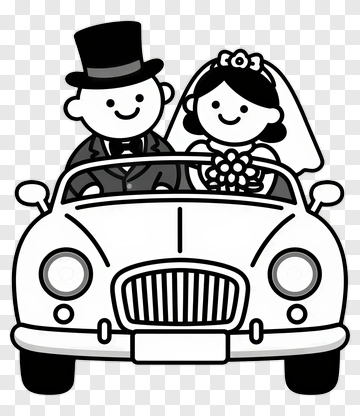 Wedding Couple In A Car PNG