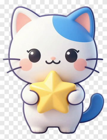 3D Cat Holding A Star PNG
