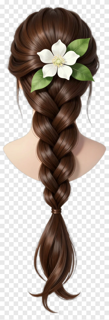 Braided Hair With Flower Decoration PNG