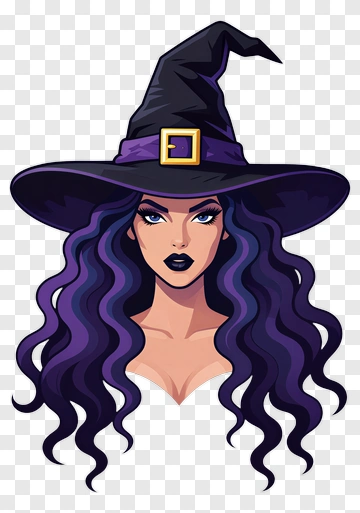 Cartoon Witch With Long Purple Hair PNG
