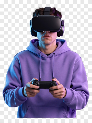 Young Man Wearing Virtual Reality Headset And Holding Controller PNG