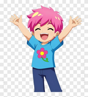 Cartoon Child With Pink Hair Smiling PNG