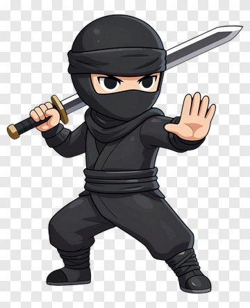 Cartoon Ninja Holding A Sword PNG