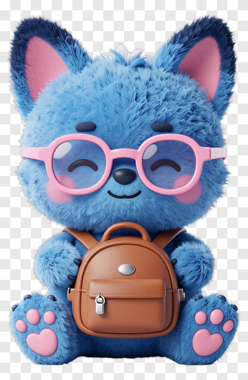 Cute Blue Cartoon Animal With Backpack And Glasses PNG