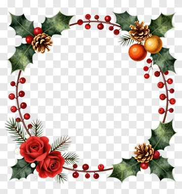 Christmas Wreath With Red Roses And Pine Cones PNG