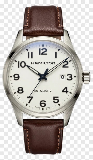 Hamilton Automatic Watch With Brown Leather Strap PNG