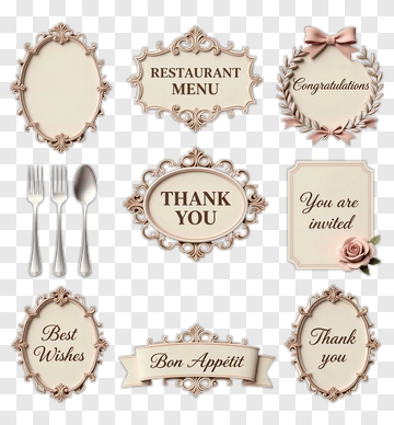 Decorative Restaurant Menu And Invitation Frames PNG
