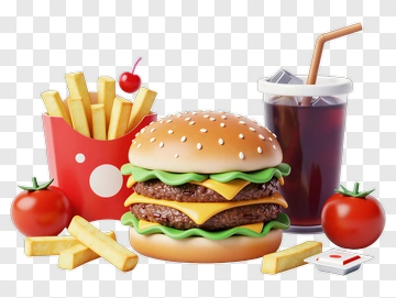 Fast Food Meal With Burger, Fries, And Drink PNG