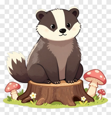 Cartoon Badger Sitting On A Tree Stump PNG