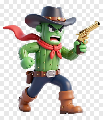 Cartoon Cactus Cowboy Holding A Gun PNG