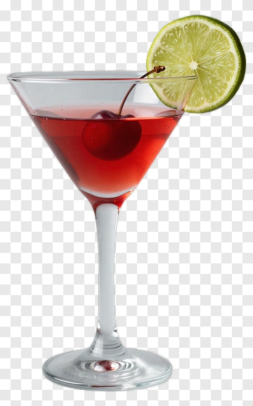 Cocktail Glass With Cherry And Lime Slice PNG