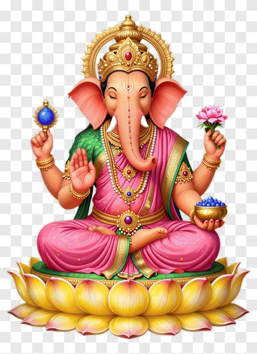Colorful Ganesha Sitting On A Lotus Flower PNG