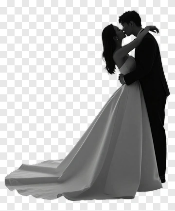 Silhouette Of A Couple Kissing In Wedding Attire PNG